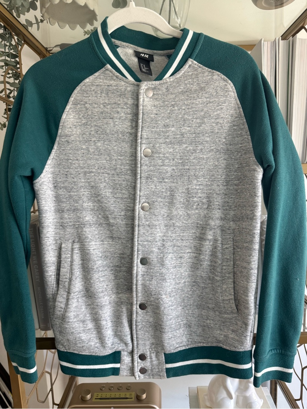H&M Teal and Gray Raglan Sweatshirt